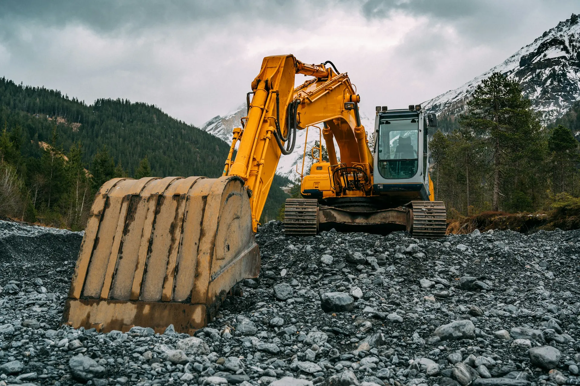 Excavator on rock