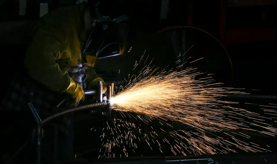 Welding sparks in the fabrication shop