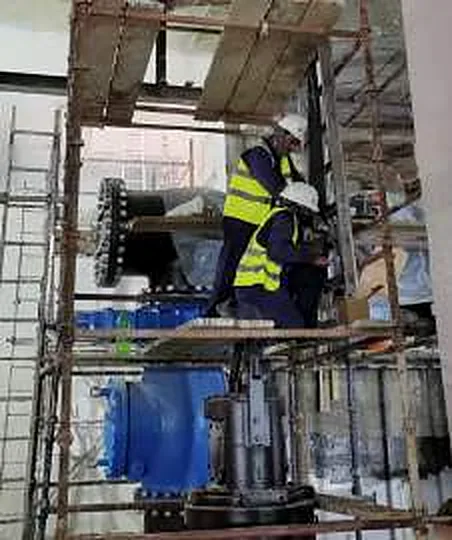 Pump installation on scaffold